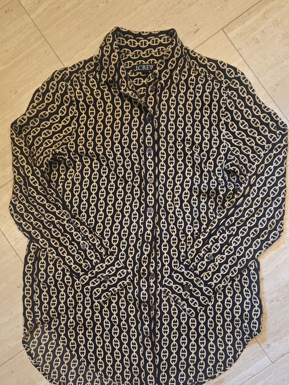 J. Crew Black and Tan Chain-Link Print Button-Down Shirt